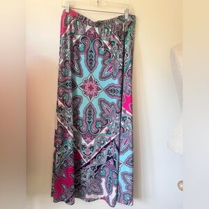 Chicos Size 2 Maxi Skirt Pink Turquoise